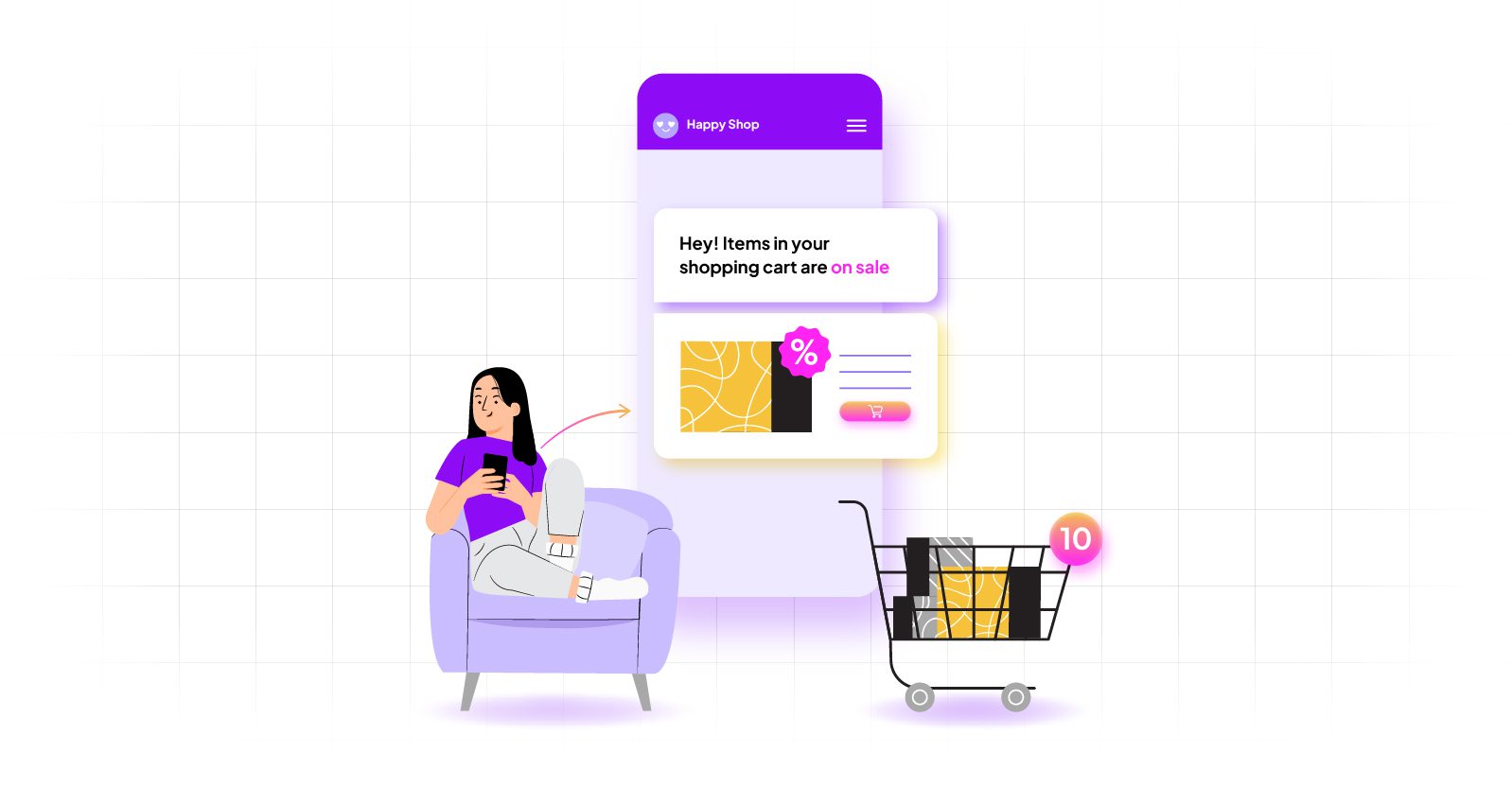 Send messages to your customers about products they've added to their cart.